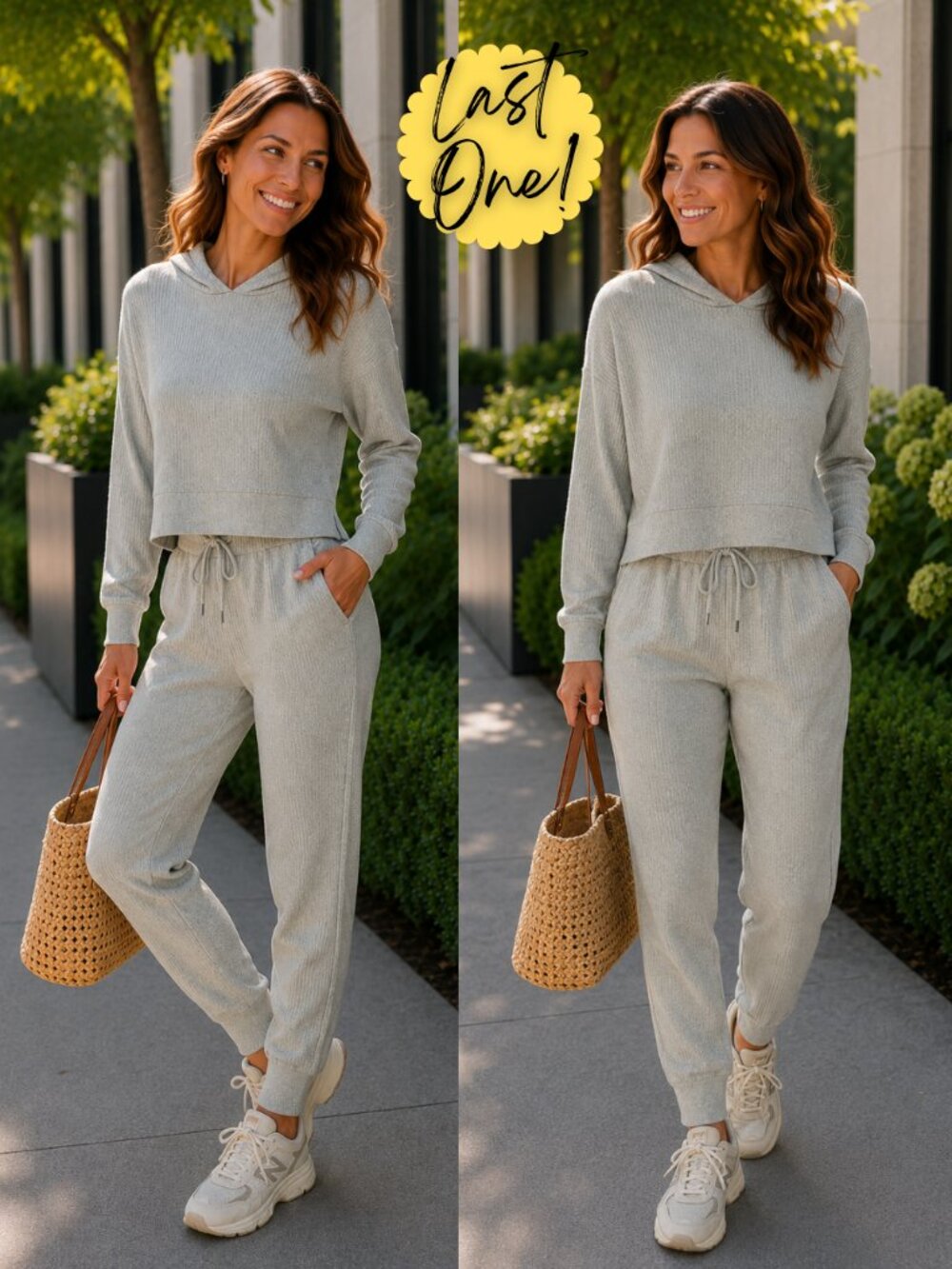 Gia Gray Soft Brush Ribbed Sweatsuit Set